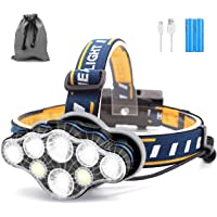 Los mejores  - Linterna Frontal- 8 LED 18000 Lúmenes USB Recargable Linterna Cabeza- Ligero Impermeable Linternas Frontales para…